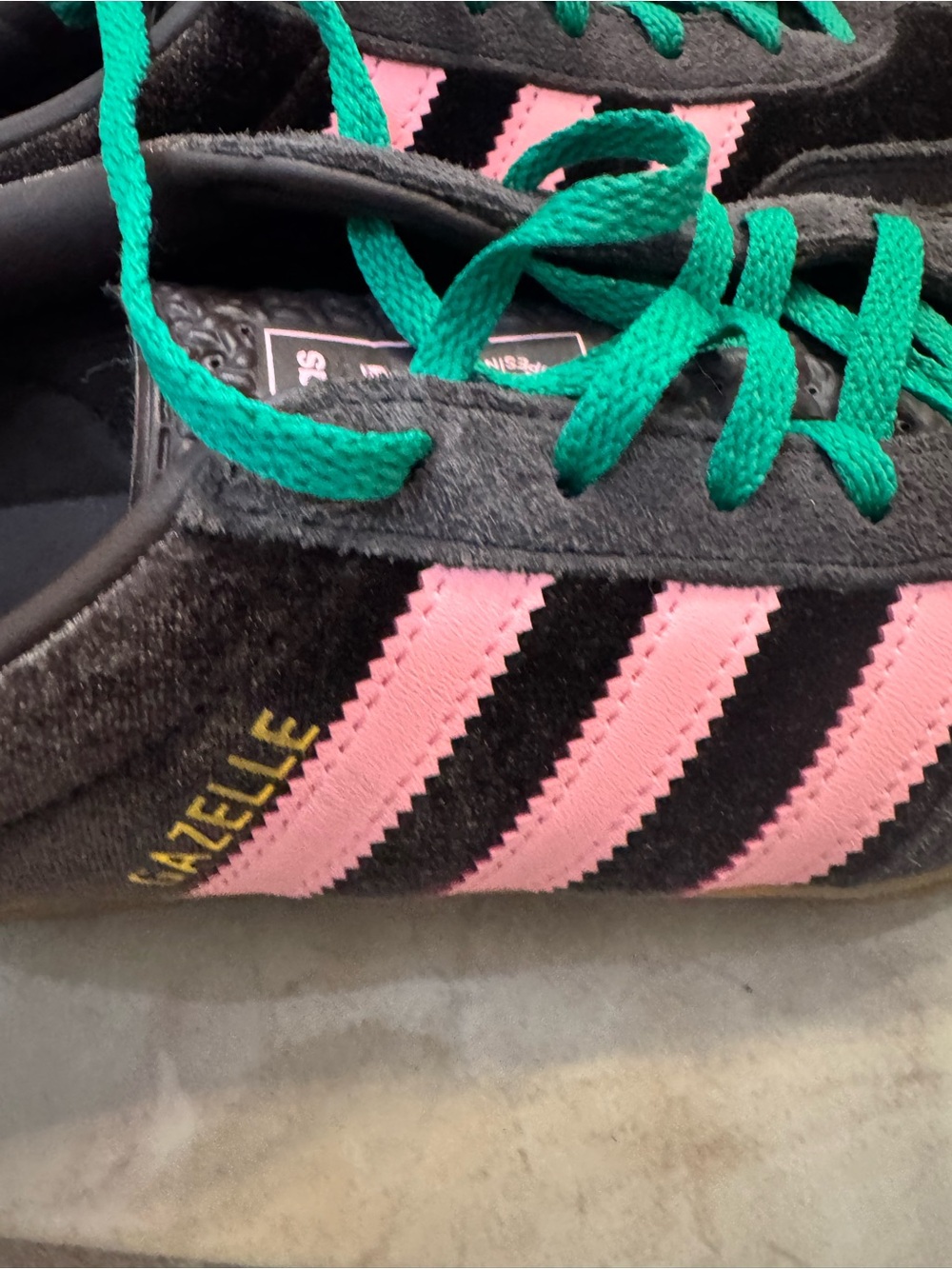 adidas Gazelle Women’s Brown Sneakers with Pink Stripes and Green Accents - Picture 8 of 8